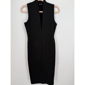 Zara Black Textured V-Neck Sleeveless Bodycon Sheath Midi Dress Women's Size M